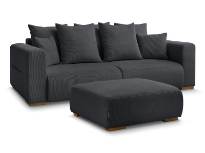 Canapé droit fixe 3 places SIDONIE velours côtelé avec pouf
