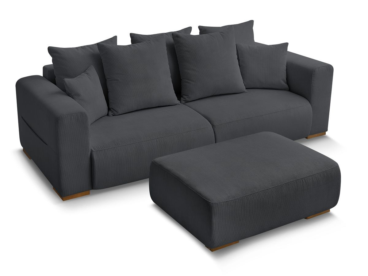 Canapé d'angle fixe EVEREST tissu chiné - Orange - Angle droit - 10 coussins