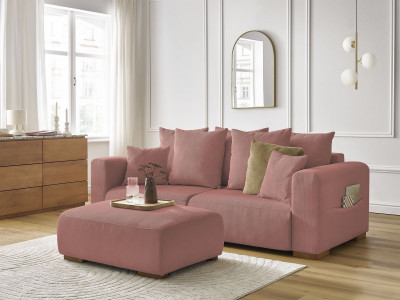 Canapé droit fixe 3 places SIDONIE velours côtelé avec pouf