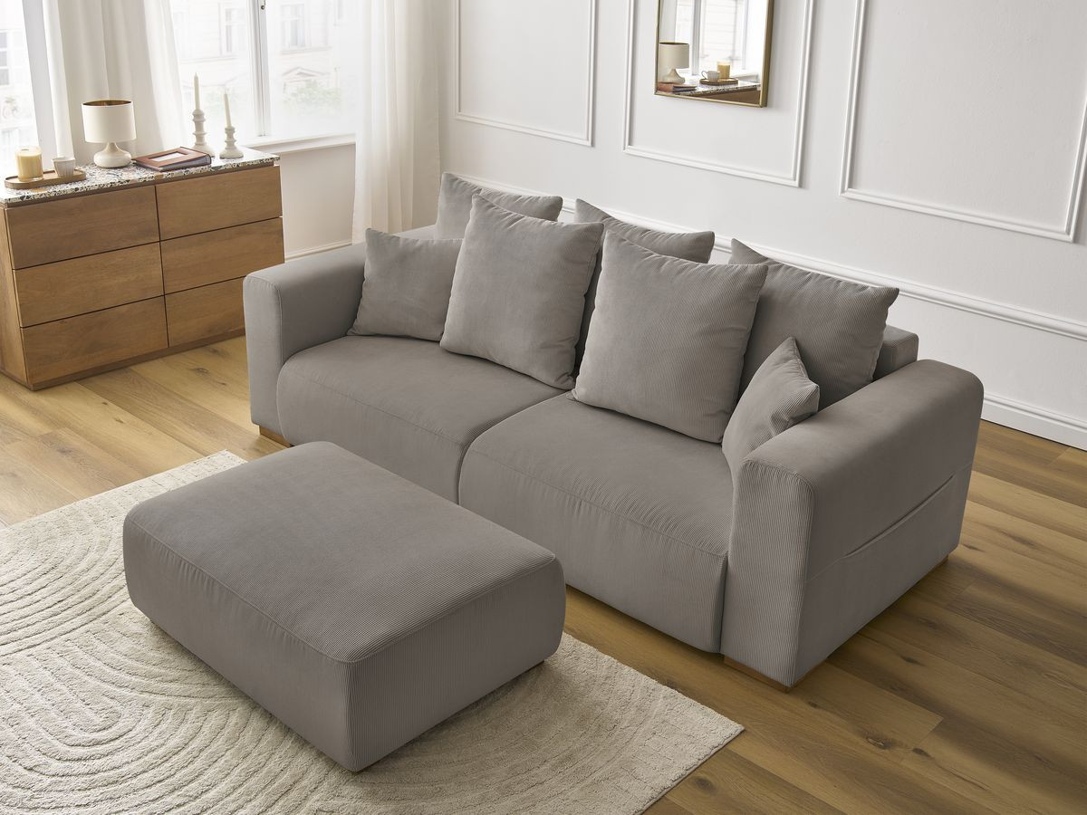 Canapé d'angle fixe EVEREST tissu chiné - Orange - Angle droit - 10 coussins