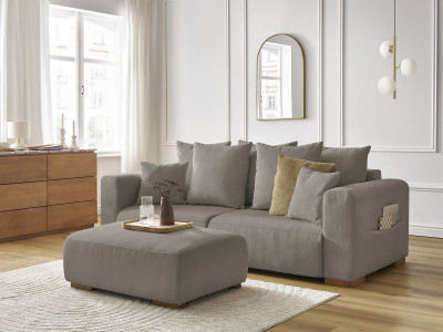 Canapé droit fixe 3 places SIDONIE velours côtelé avec pouf
