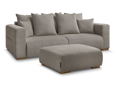 Canapé droit fixe 3 places SIDONIE velours côtelé avec pouf