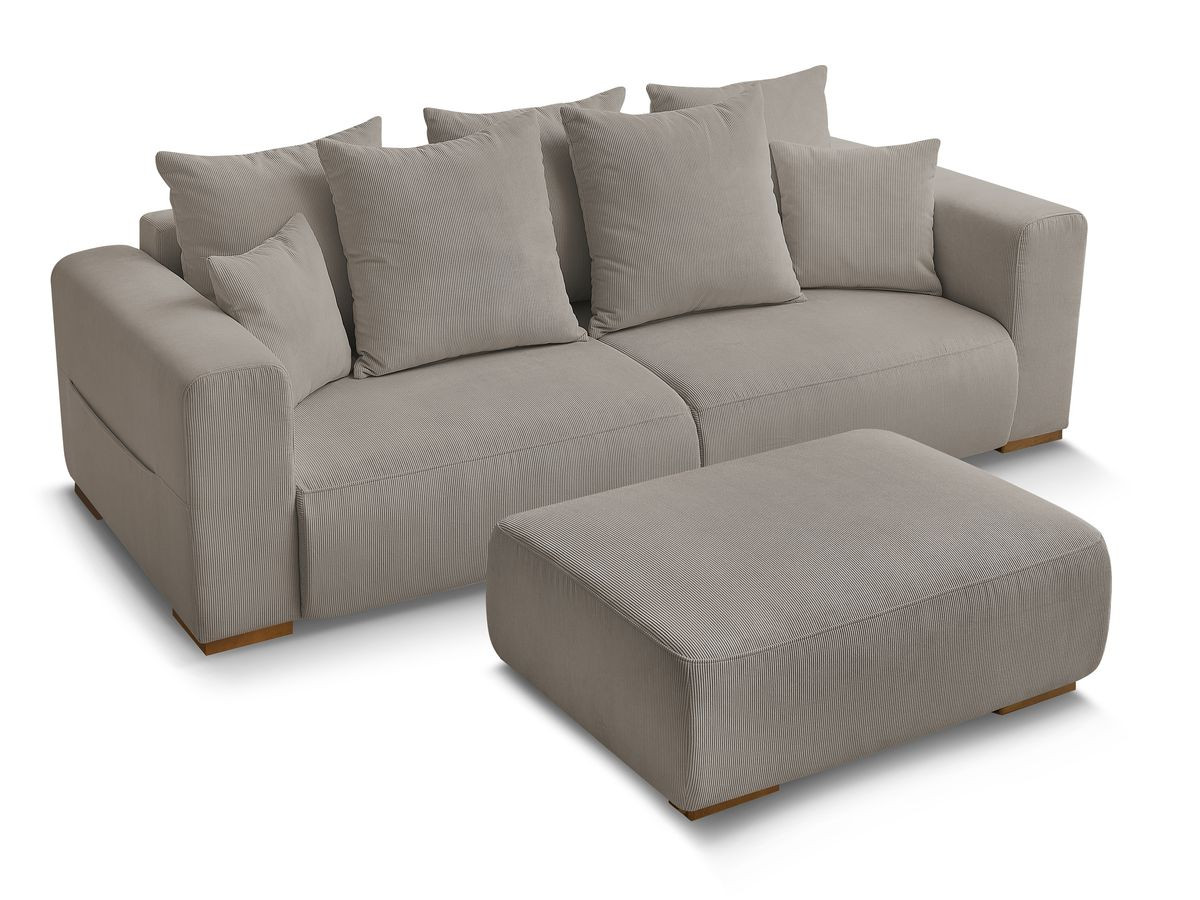 Canapé d'angle fixe EVEREST tissu chiné - Orange - Angle droit - 10 coussins