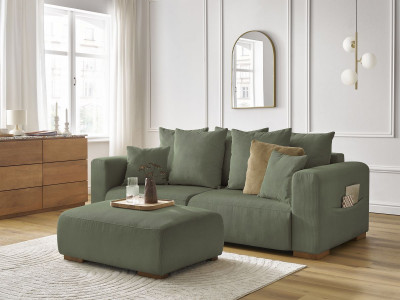 Canapé droit fixe 3 places SIDONIE velours côtelé avec pouf