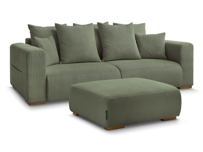 Canapé droit fixe 3 places SIDONIE velours côtelé avec pouf