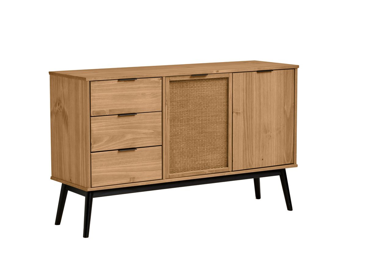 ALBI 130 cm dressoir van massief hout en rotan