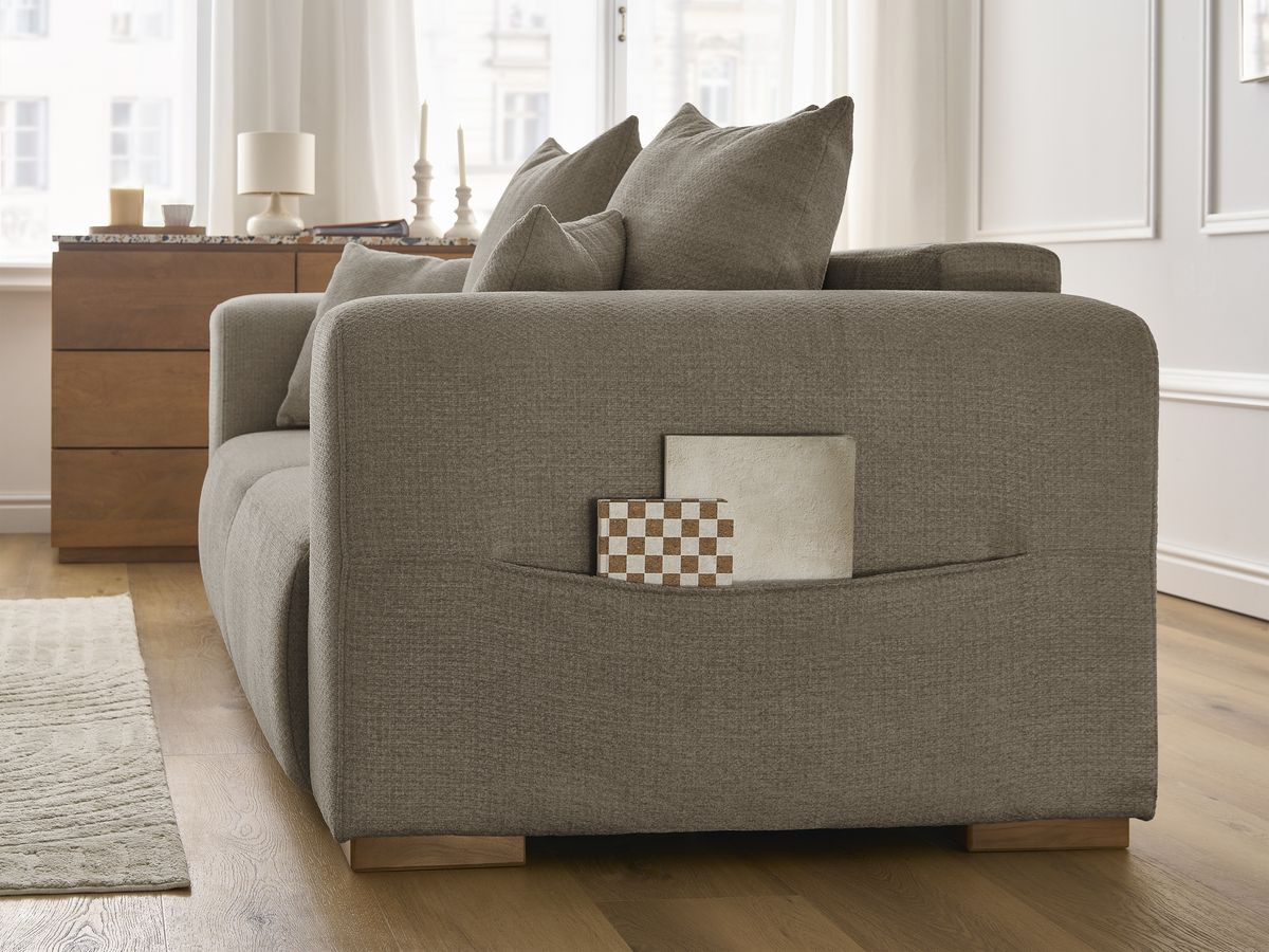 Canapé d'angle fixe EVEREST tissu chiné - Orange - Angle droit - 10 coussins