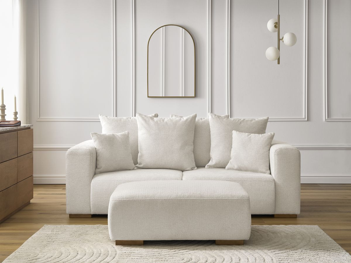 Canapé droit fixe 2 places SIDONIE tissu chiné avec pouf beige   BOBOCHIC - Vue supplémentaire 3
