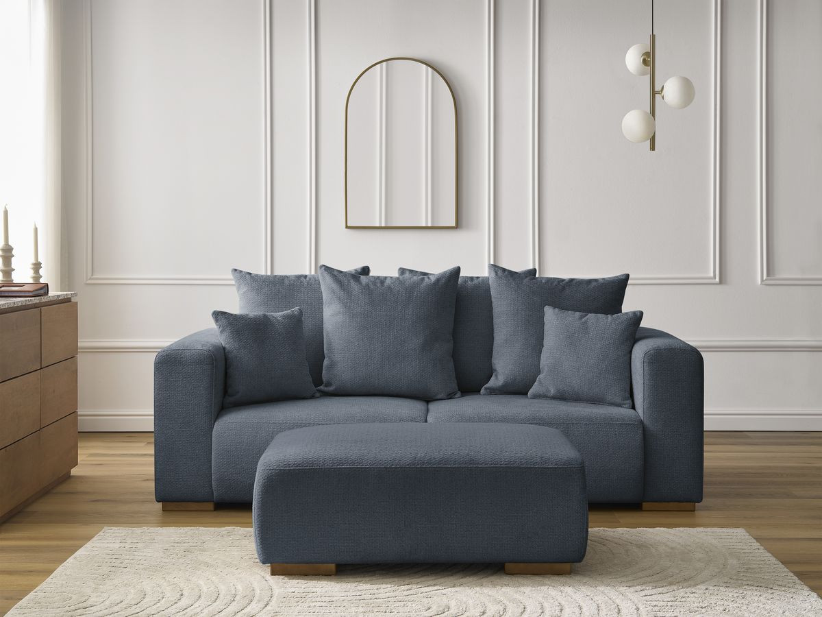Canapé droit 2 places SIDONIE chiné avec pouf bleu foncé — vue 5