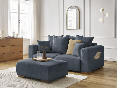 Canapé droit fixe 2 places SIDONIE tissu chiné avec pouf