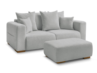 Canapé droit fixe 2 places SIDONIE tissu chiné avec pouf