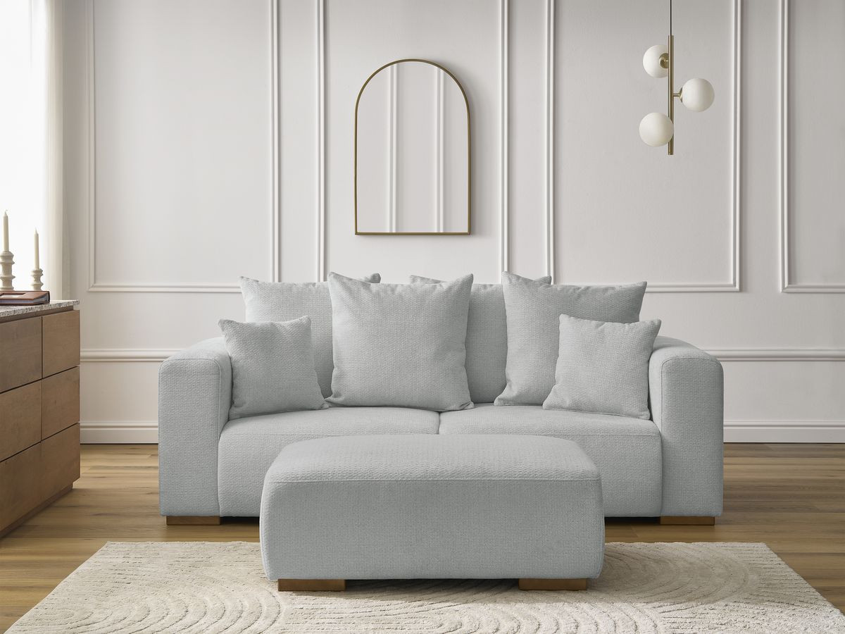 Canapé droit 2 places SIDONIE chiné avec pouf gris clair — vue 5
