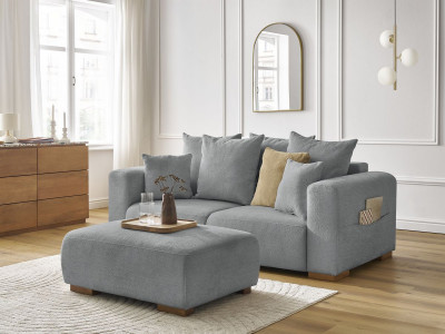 Canapé droit fixe 2 places SIDONIE tissu chiné avec pouf