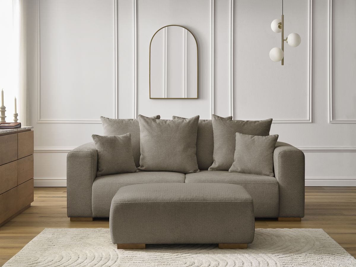 Canapé droit 2 places SIDONIE chiné avec pouf taupe — vue 5