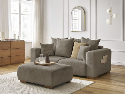 Canapé droit fixe 2 places SIDONIE tissu chiné avec pouf