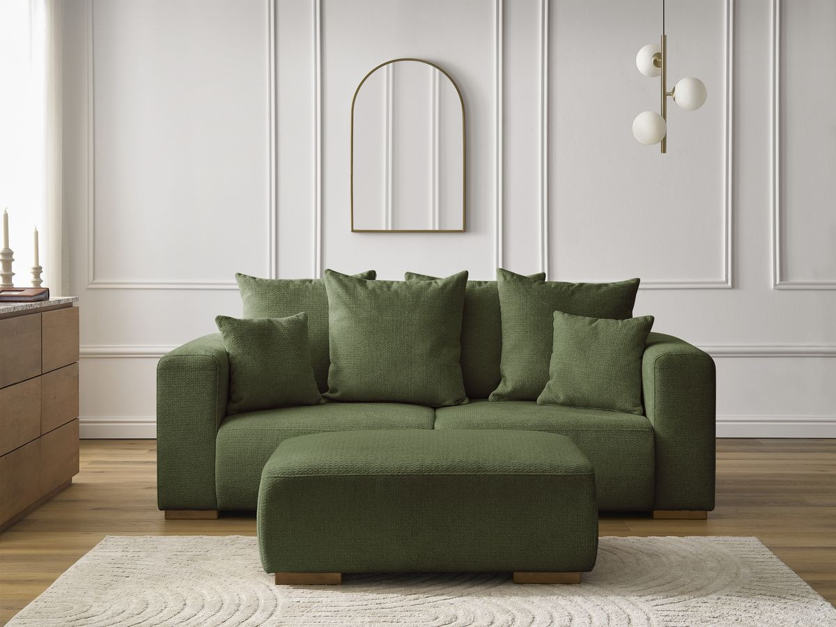 Canapé droit 2 places SIDONIE chiné avec pouf vert — vue 5