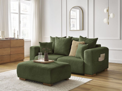 Canapé droit fixe 2 places SIDONIE tissu chiné avec pouf
