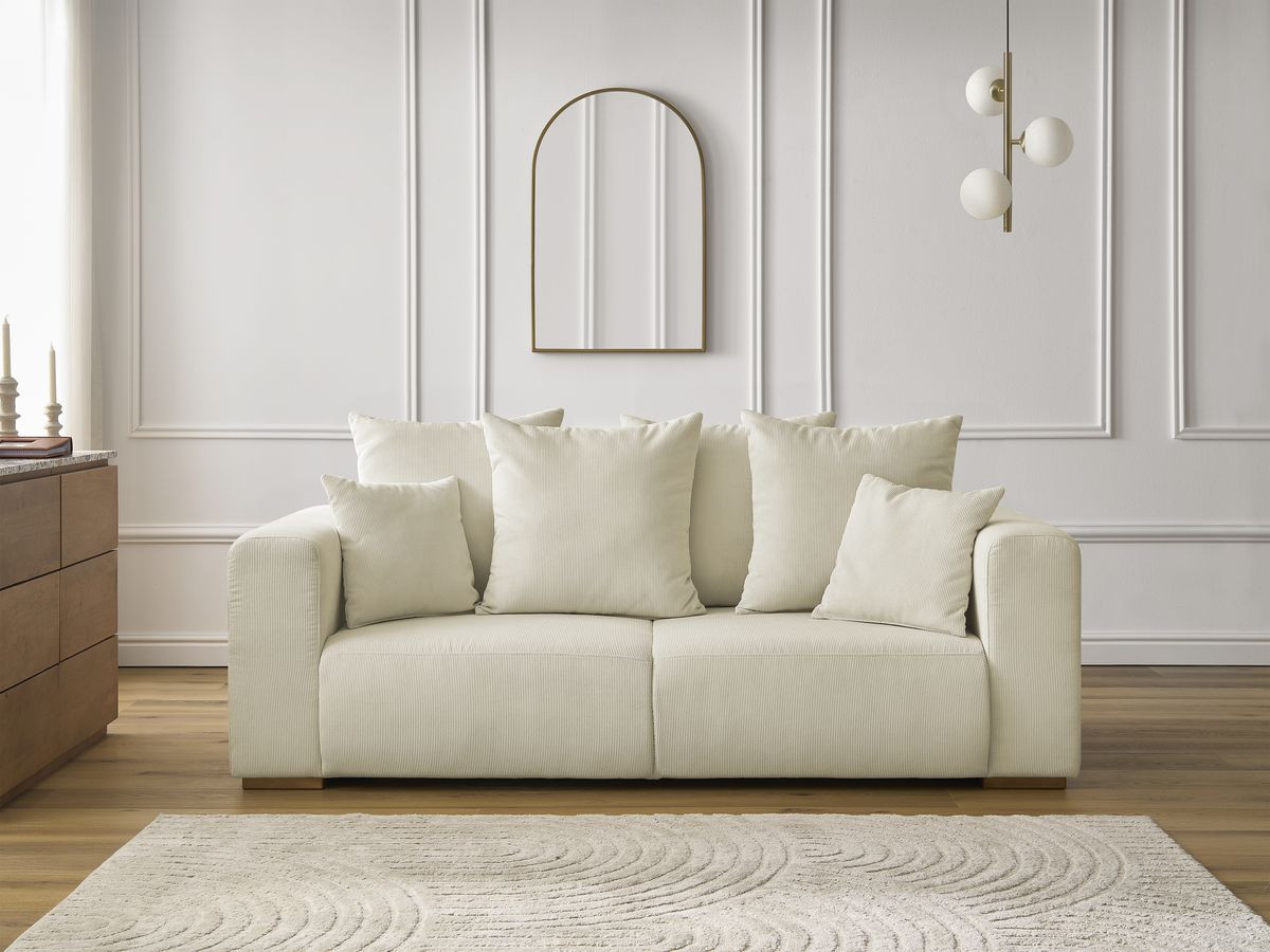 Canapé droit 2 places SIDONIE velours côtelé beige — vue 5
