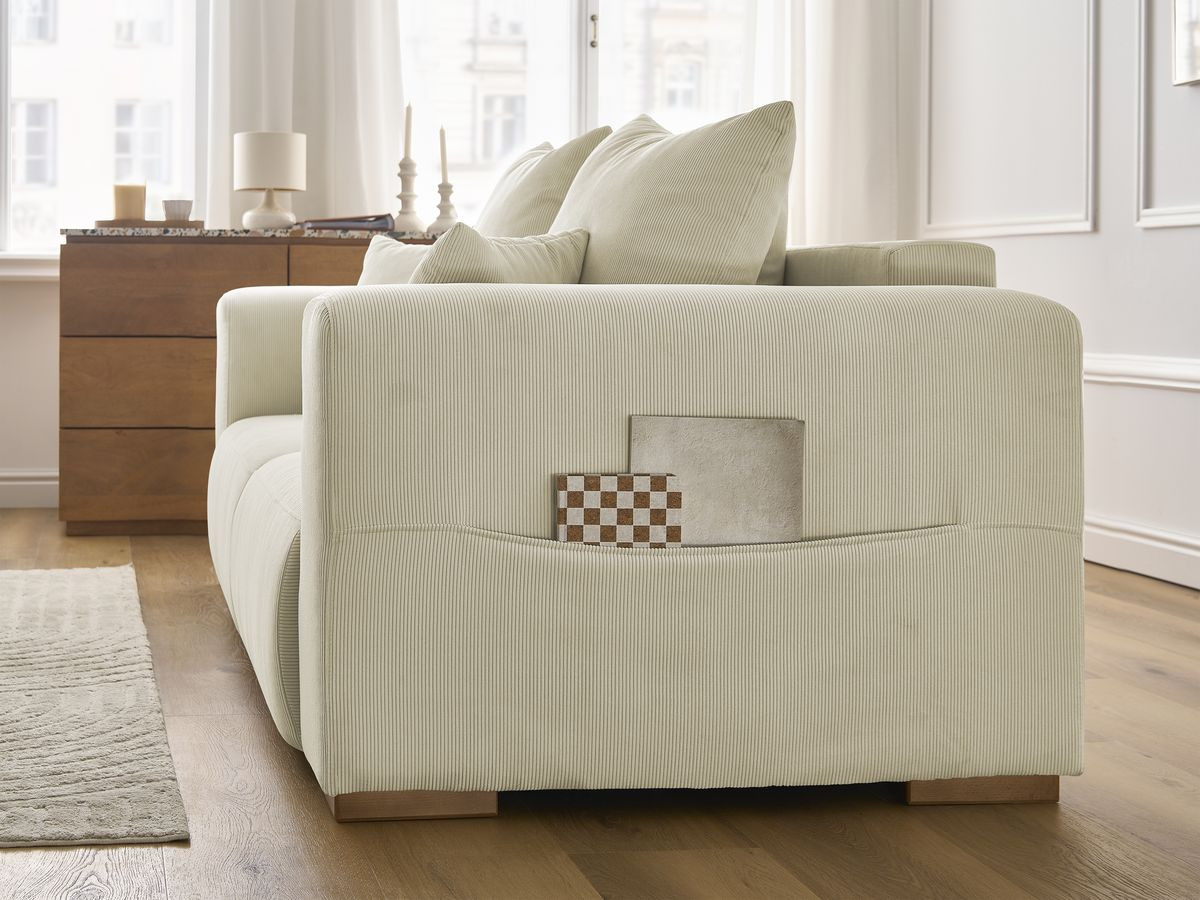 Canapé d'angle fixe EVEREST tissu chiné - Orange - Angle droit - 10 coussins