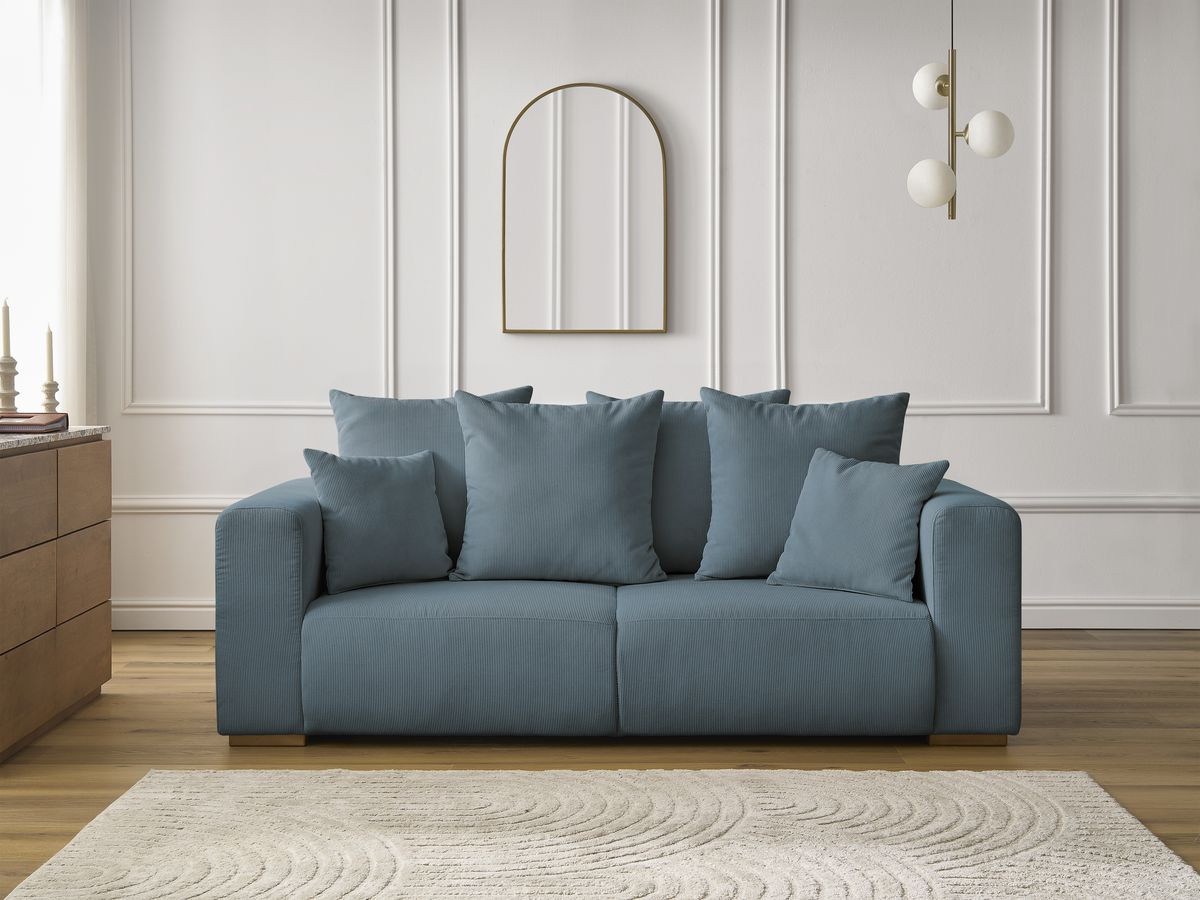 Canapé droit 2 places SIDONIE velours côtelé bleu foncé — vue 5