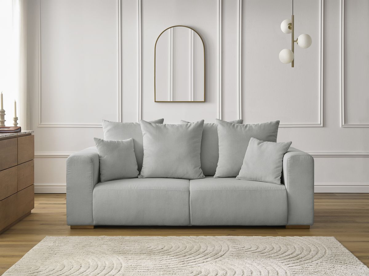 Canapé droit 2 places SIDONIE velours côtelé gris clair — vue 5