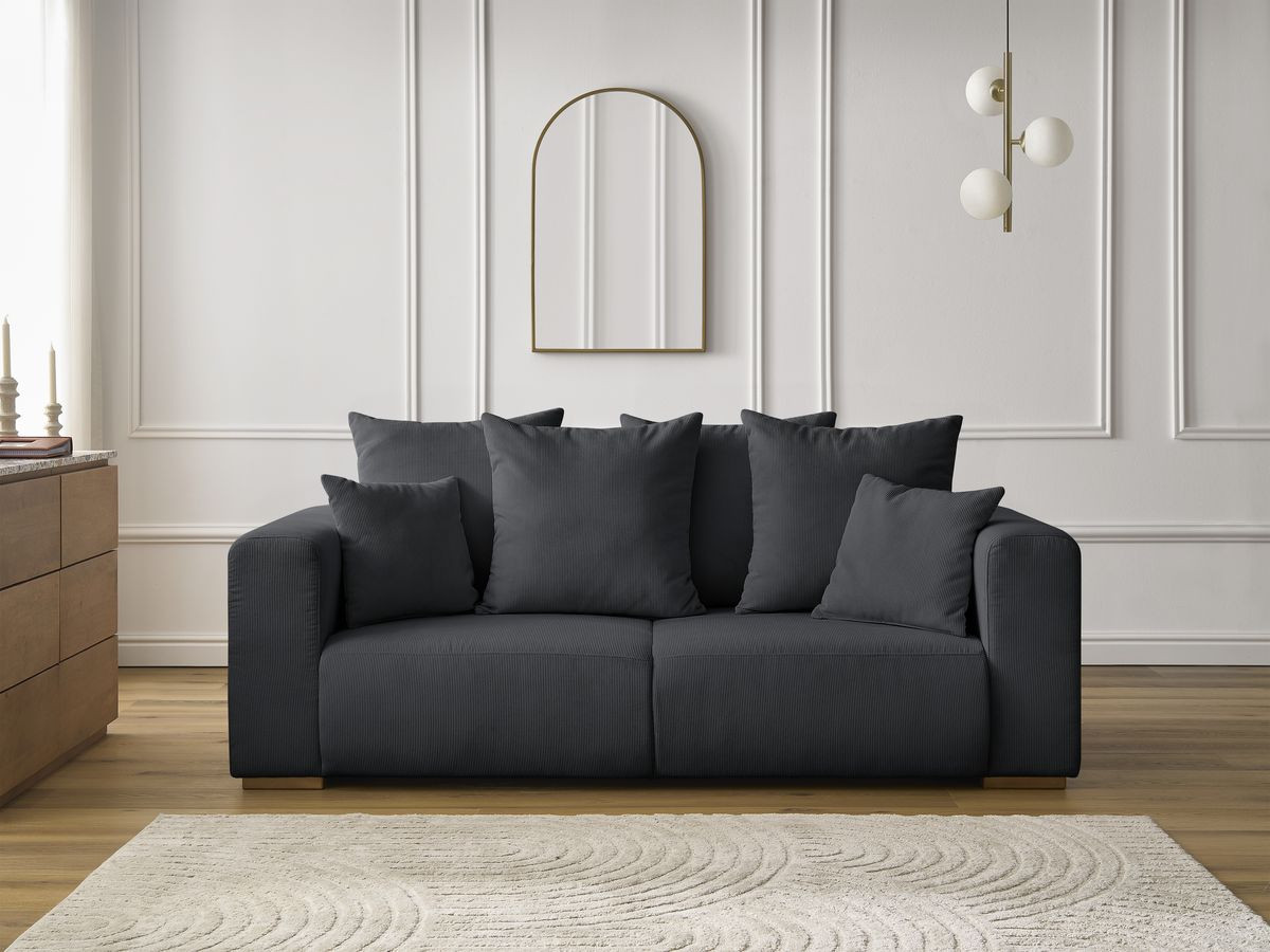 Canapé droit 2 places SIDONIE velours côtelé noir — vue 5