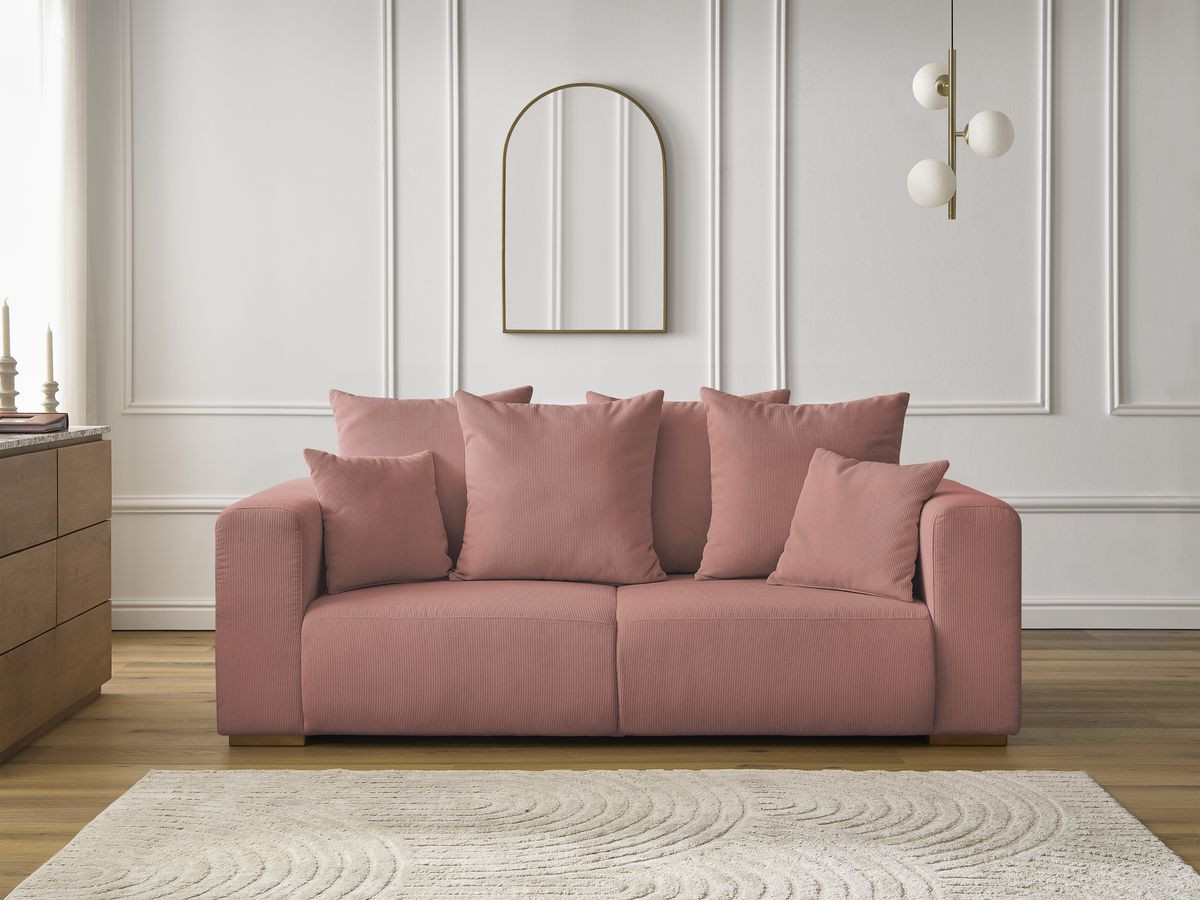 Canapé droit 2 places SIDONIE velours côtelé rose — vue 5