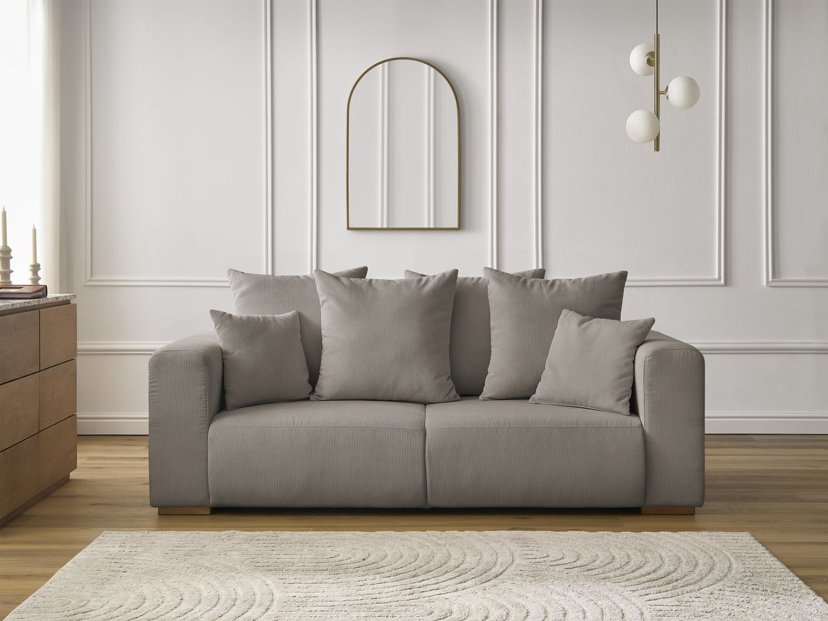 Canapé droit 2 places SIDONIE velours côtelé taupe — vue 5