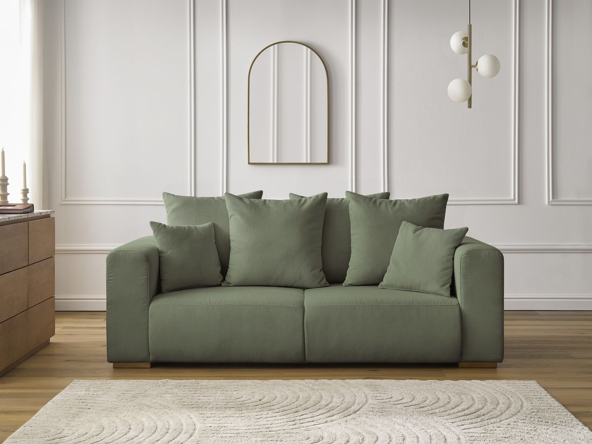 Canapé droit 2 places SIDONIE velours côtelé vert — vue 5