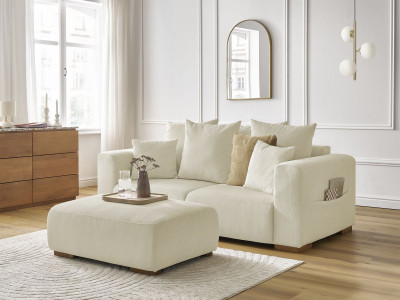 Canapé droit fixe 2 places SIDONIE velours côtelé avec pouf