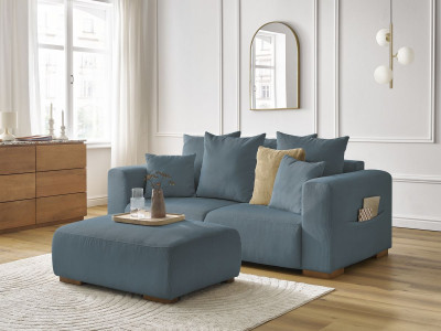Canapé droit fixe 2 places SIDONIE velours côtelé avec pouf