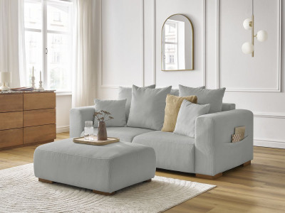Canapé droit fixe 2 places SIDONIE velours côtelé avec pouf