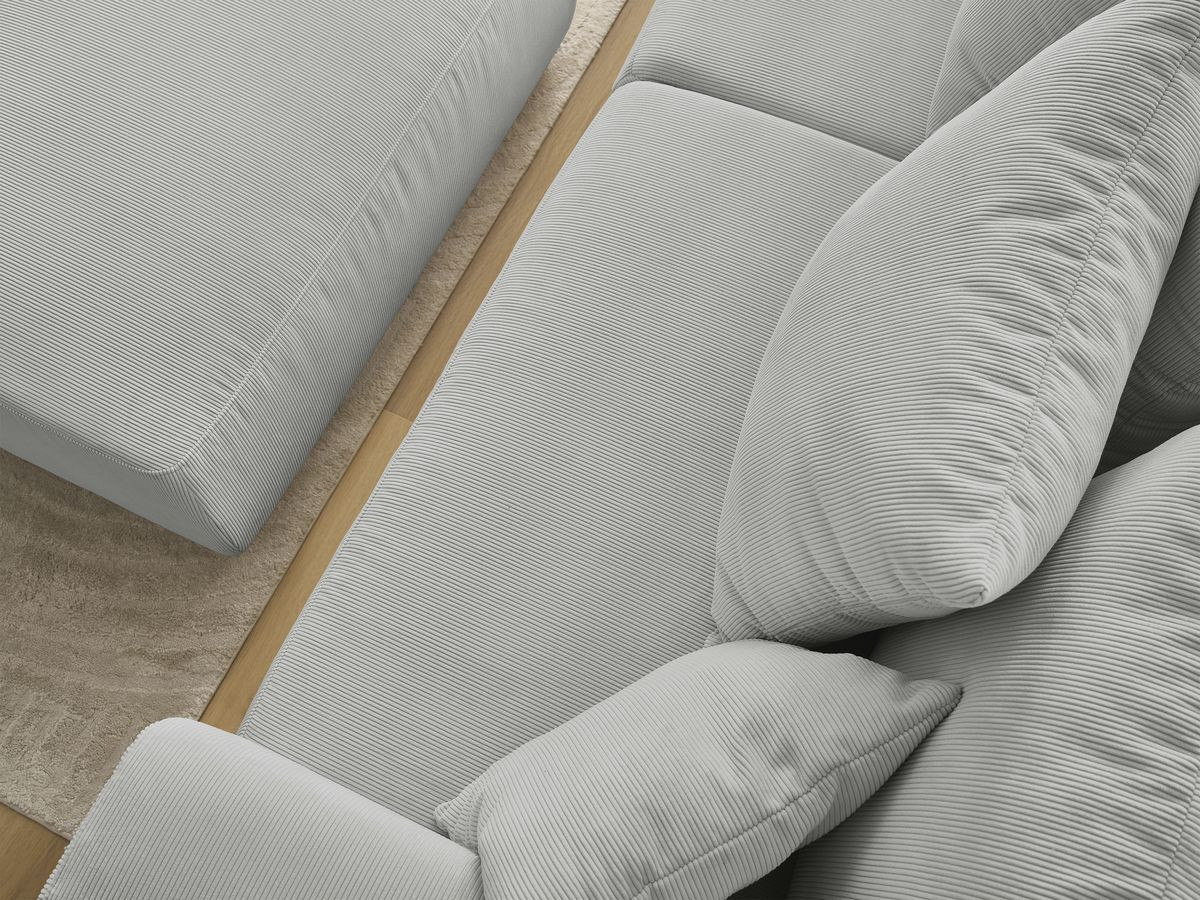 Canapé droit fixe 2 places SIDONIE velours côtelé avec pouf