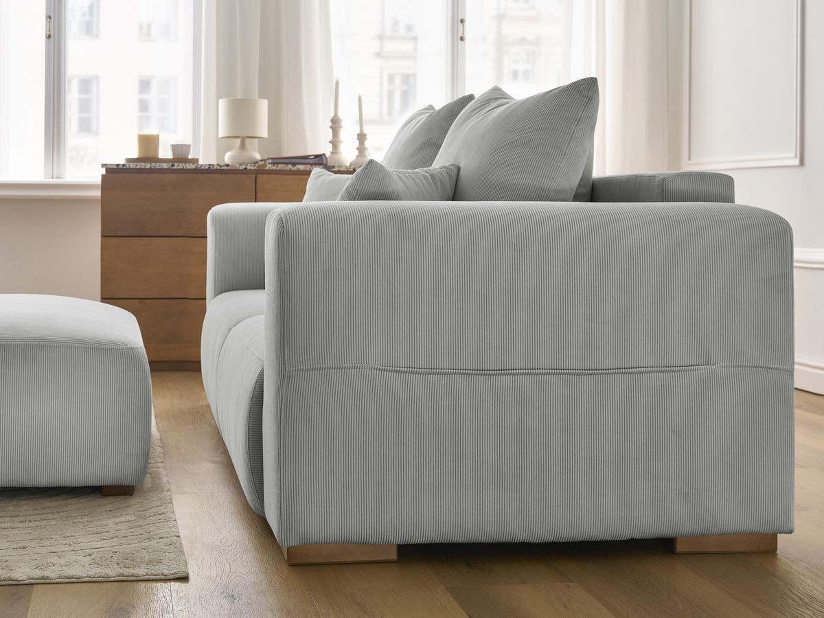 Canapé droit fixe 2 places SIDONIE velours côtelé avec pouf