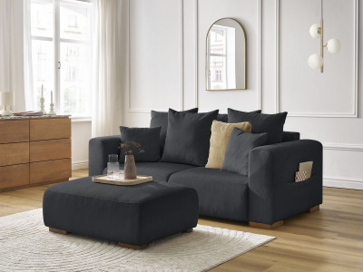 Canapé droit fixe 2 places SIDONIE velours côtelé avec pouf