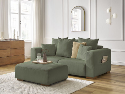 Canapé droit fixe 2 places SIDONIE velours côtelé avec pouf