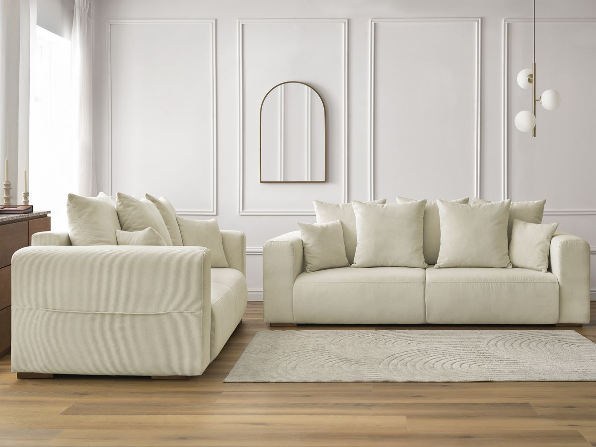 Ensemble canapé droit 3 + 2 places SIDONIE velours côtelé beige — vue 5