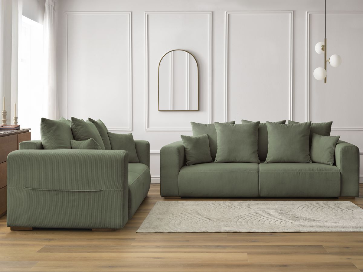 Ensemble canapé droit 3 + 2 places SIDONIE velours côtelé vert — vue 5