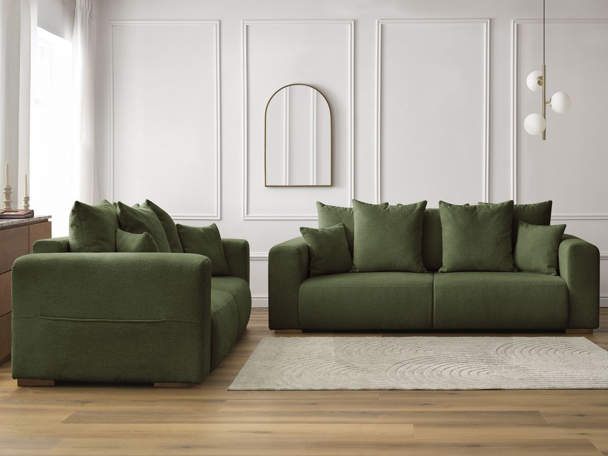 Ensemble canapé droit 3 + 2 places SIDONIE chiné vert — vue 5