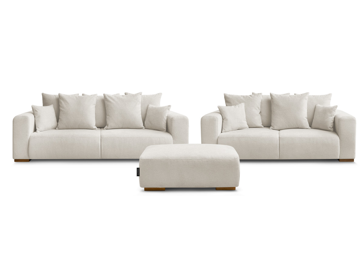 Ensemble canapé droit fixe 3 + 2 places SIDONIE tissu chiné avec pouf