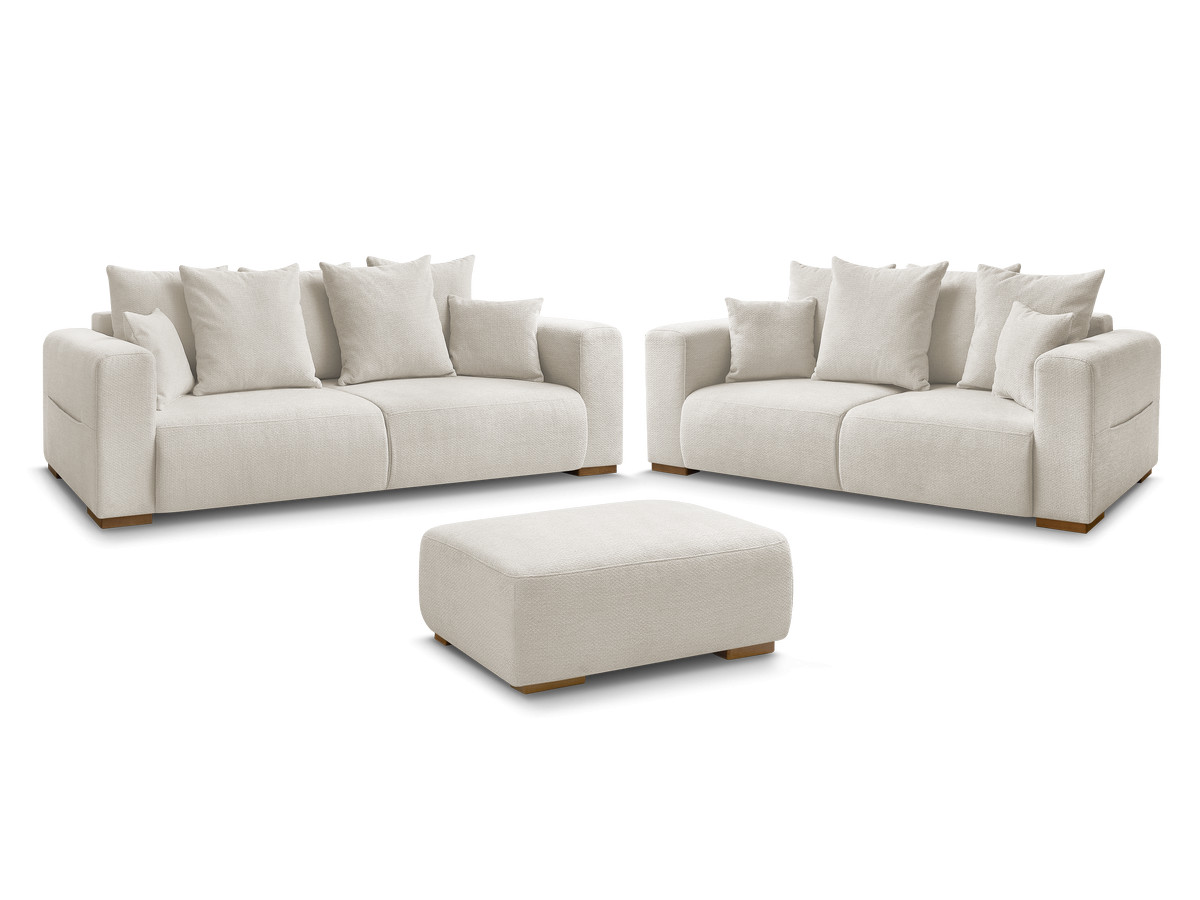 Ensemble canapé droit fixe 3 + 2 places SIDONIE tissu chiné avec pouf