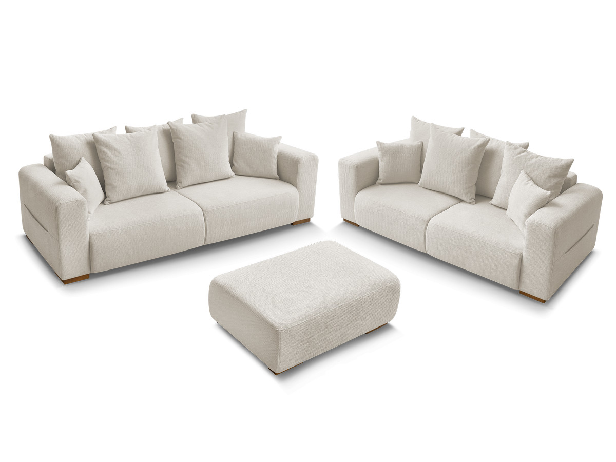 Ensemble canapé droit fixe 3 + 2 places SIDONIE tissu chiné avec pouf