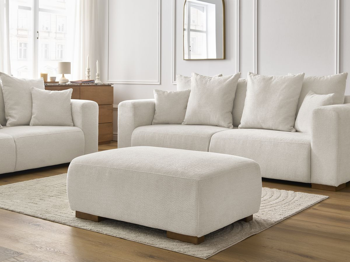 Ensemble canapé droit fixe 3 + 2 places SIDONIE tissu chiné avec pouf