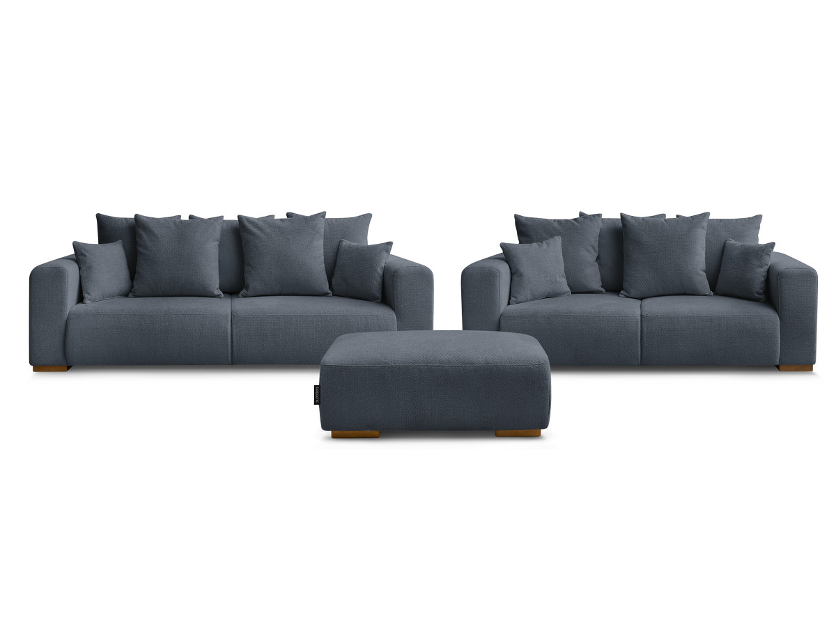 Ensemble canapé droit fixe 3 + 2 places SIDONIE tissu chiné avec pouf
