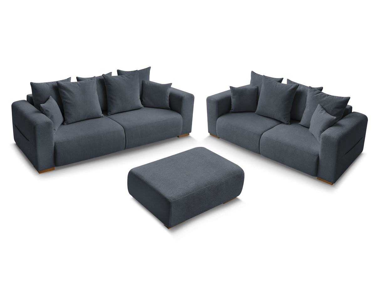 Ensemble canapé droit fixe 3 + 2 places SIDONIE tissu chiné avec pouf