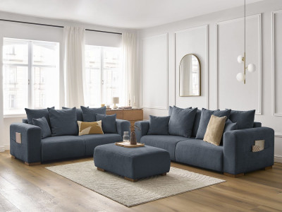 Ensemble canapé droit fixe 3 + 2 places SIDONIE tissu chiné avec pouf