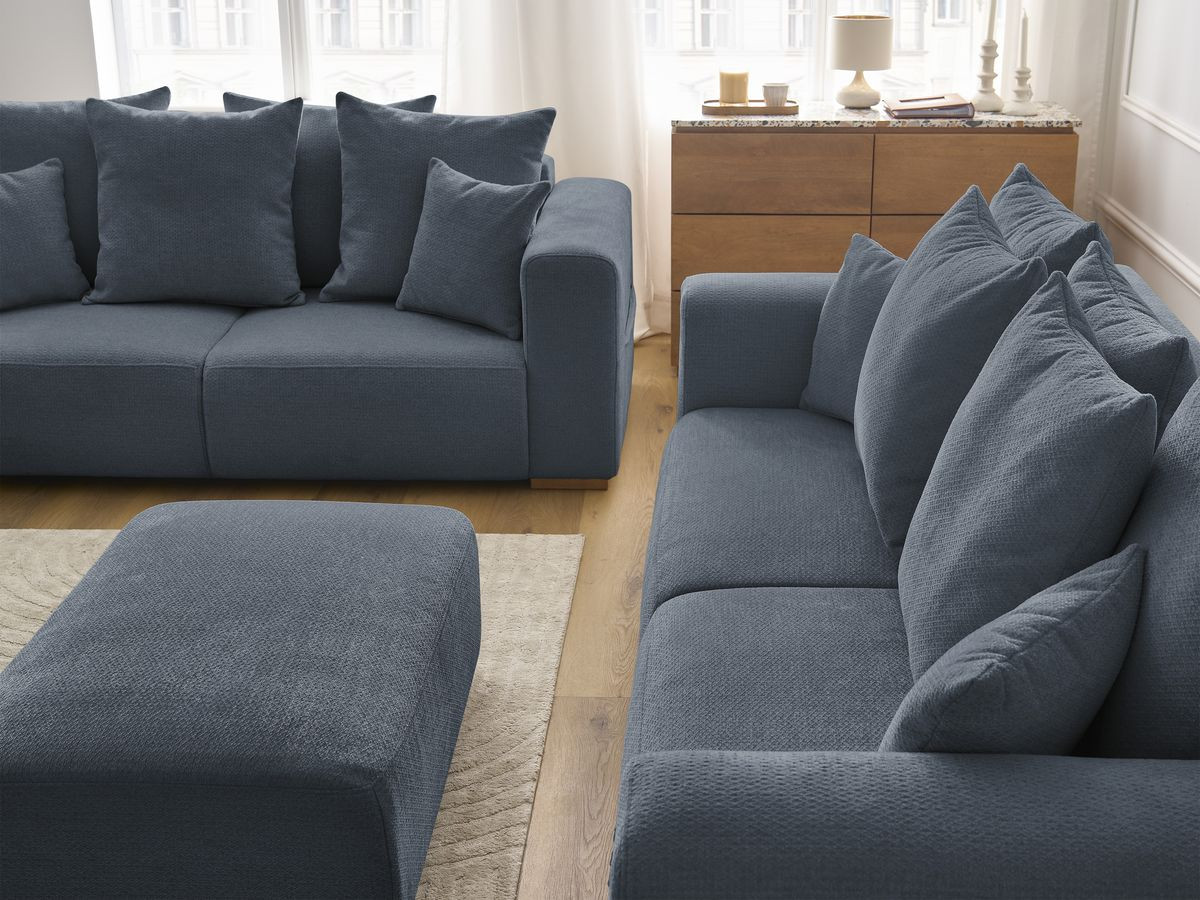 Ensemble canapé droit fixe 3 + 2 places SIDONIE tissu chiné avec pouf