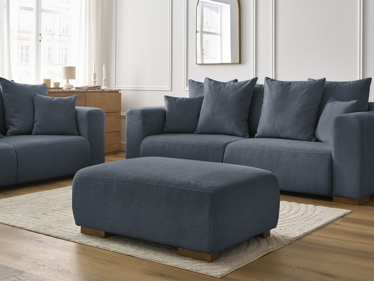 Ensemble canapé droit fixe 3 + 2 places SIDONIE tissu chiné avec pouf