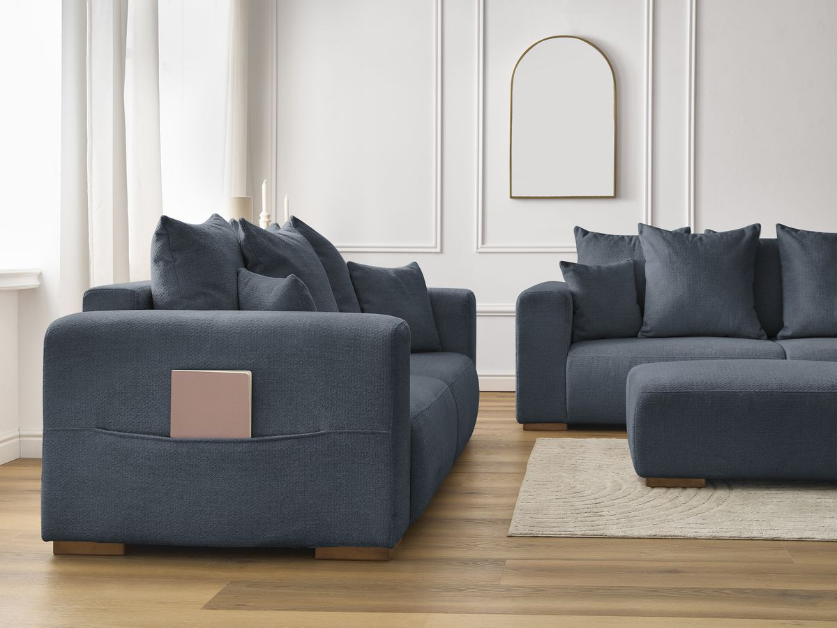 Ensemble canapé droit fixe 3 + 2 places SIDONIE tissu chiné avec pouf
