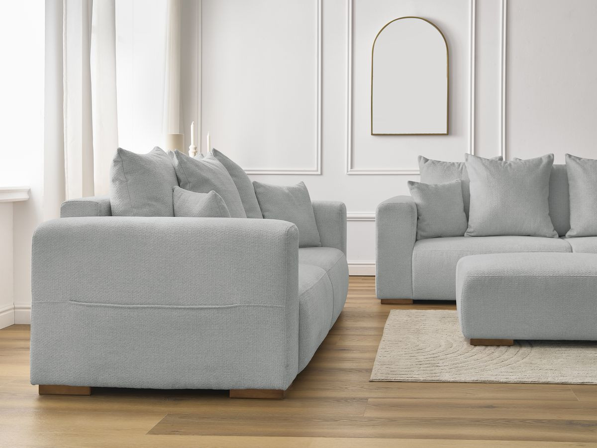 Ensemble canapé droit fixe 3 + 2 places SIDONIE tissu chiné avec pouf